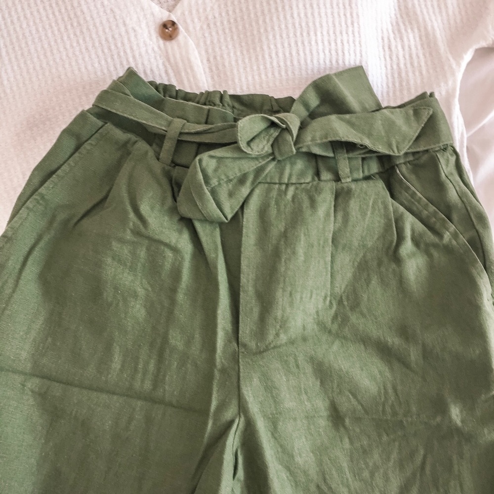 Olive Green Ribbon Straight Pants - Picture 3 of 4